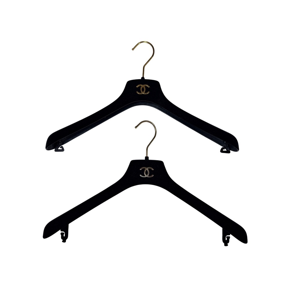 Chanel Black Velvet Hangers Set of 2 Gold CC Logo Jacket & Dress Hangers